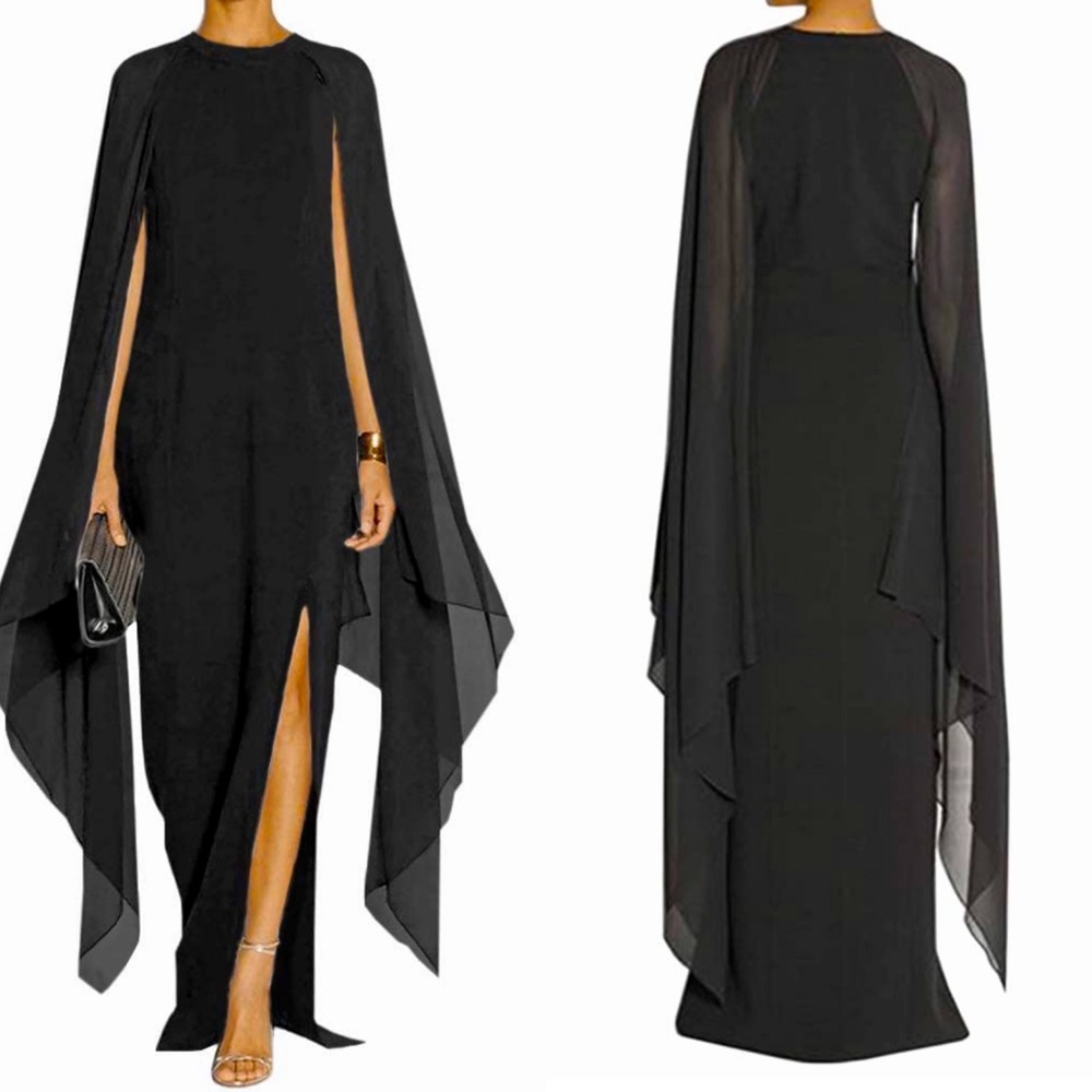 MAYFASEY Women's Elegant High Split Flare Sleeve Formal Evening Gowns Maxi Dress